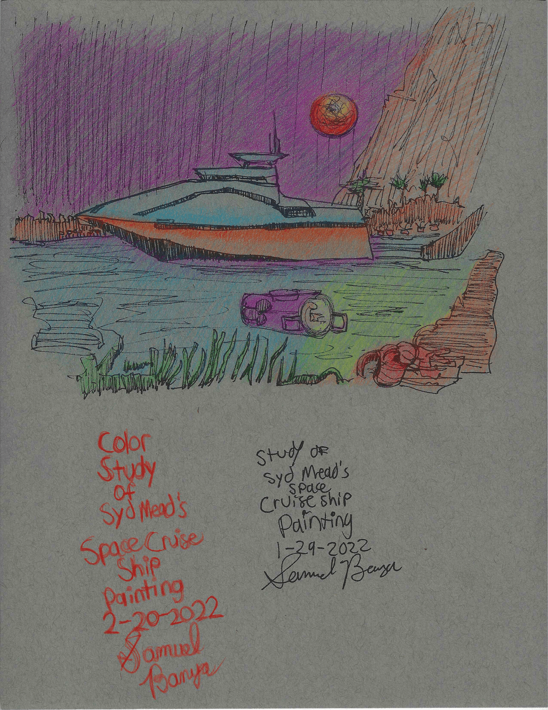 Color Study Of Syd Meads's Space Cruis Ship Painting (02-20-2022)